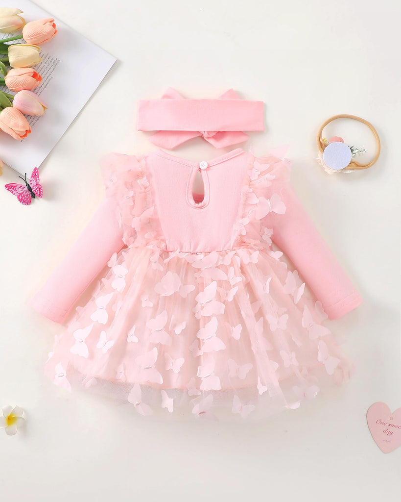 Baby Girl Tulle Tutu Dress Pink Butterfly Fall Winter 1st Birthday Outfits for Baby Girl Shower Gifts Boho Fairy