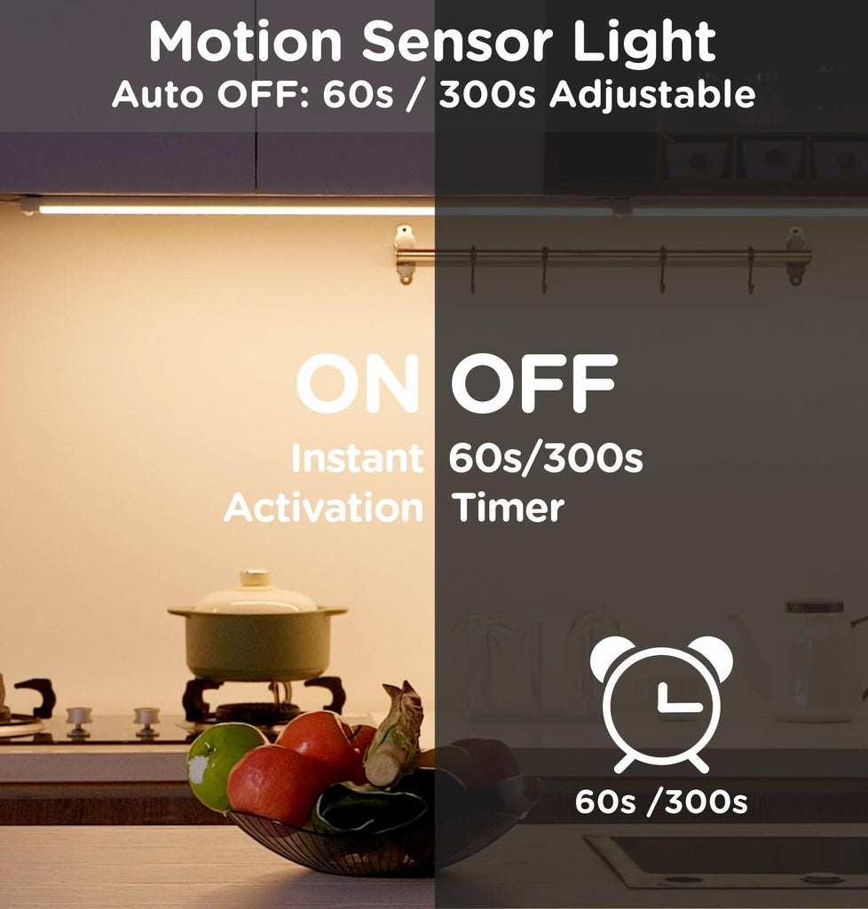 Under Cabinet Lighting Plug in 9 Inch, 120V Motion Sensor Lights Indoor, 3CCT 3000/4000/5000K, Aluminum Linkable