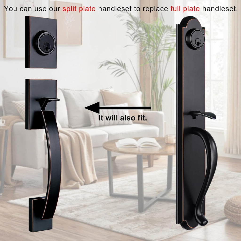 Double Front Door Entry Handle and Deadbolt Lock Set - Door Handleset