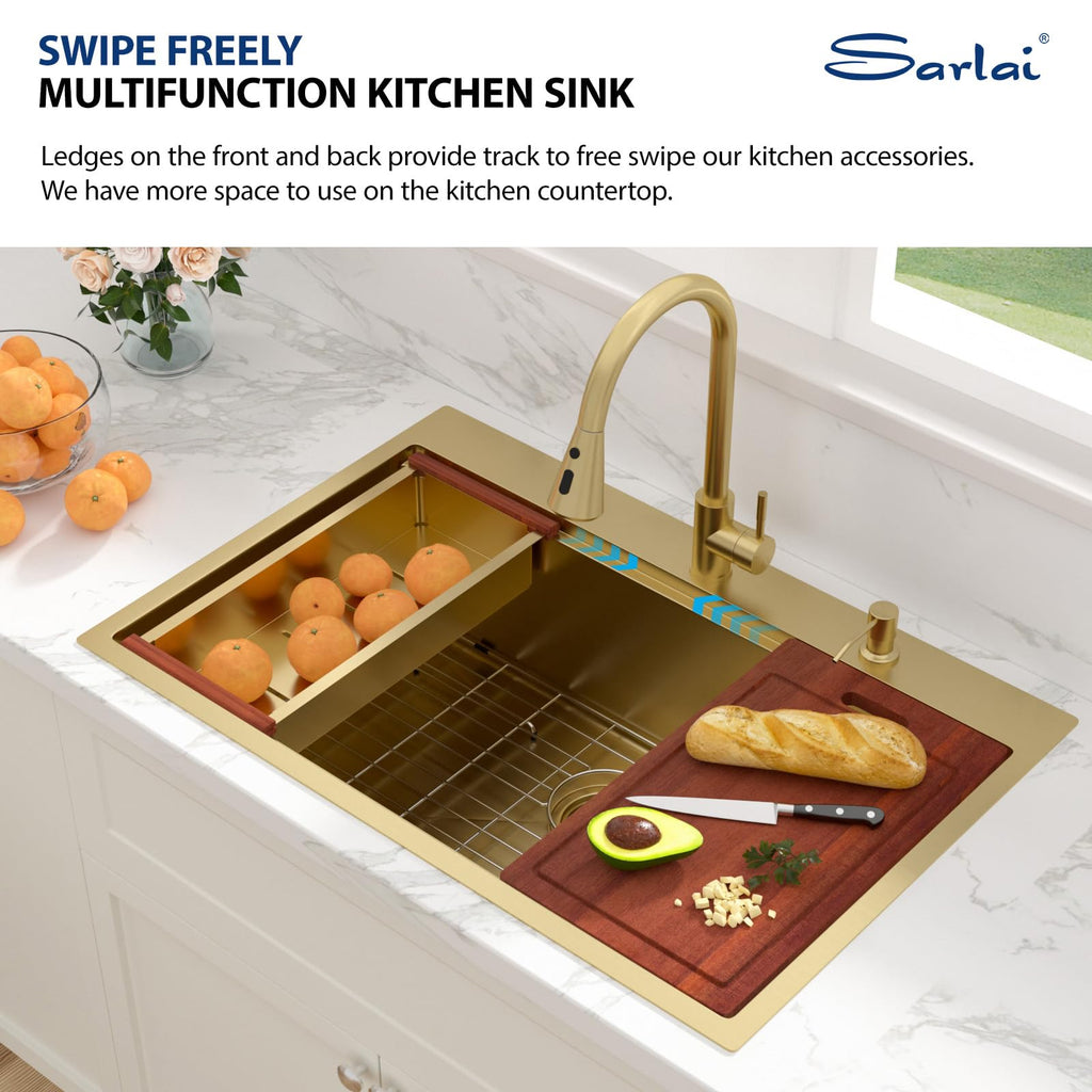 33 Gold Drop Sink Workstation Topmount 33x22 Inch Sinks
