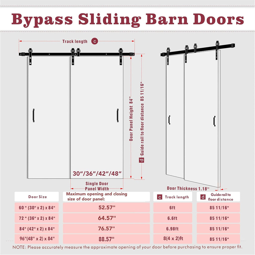 Bypass Barn Doors, 96" x 84" Sliding Barn Door with 8(4 x 2) FT Sliding Bypass Barn Doors Hardware Kit, Single-Track