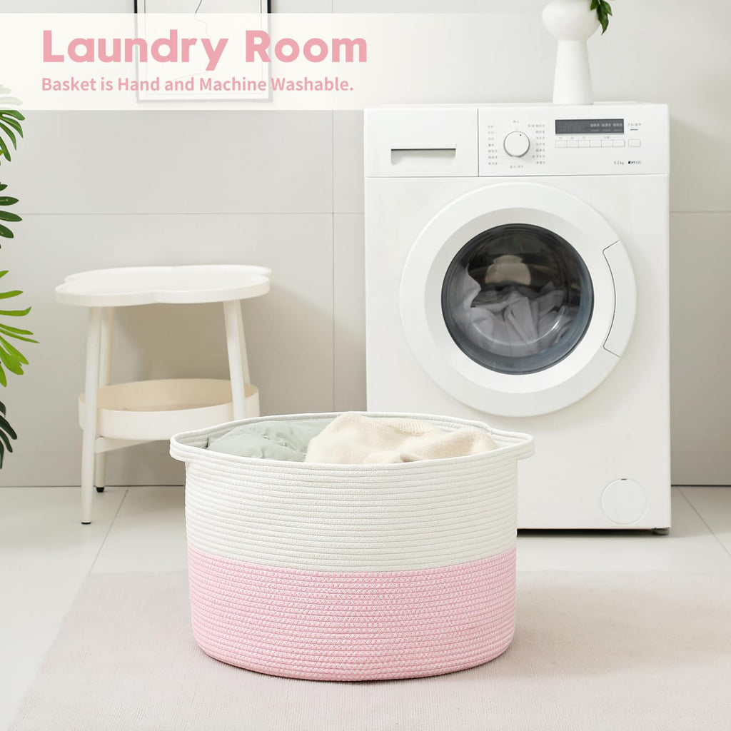 Foldable Laundry Hamper Basket with Collapsible Handle Cotton Rope Soft Woven Fabric Storage Organizer Clothes Toys