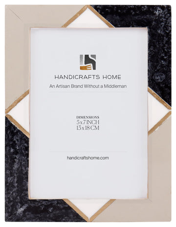 Handmade Resin Inlay & Brass Grey White Picture Frame, 5x7