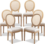 French Country Dining Chairs Set of 6, Farmhouse Rattan Dining Chairs with Round Back, Beige