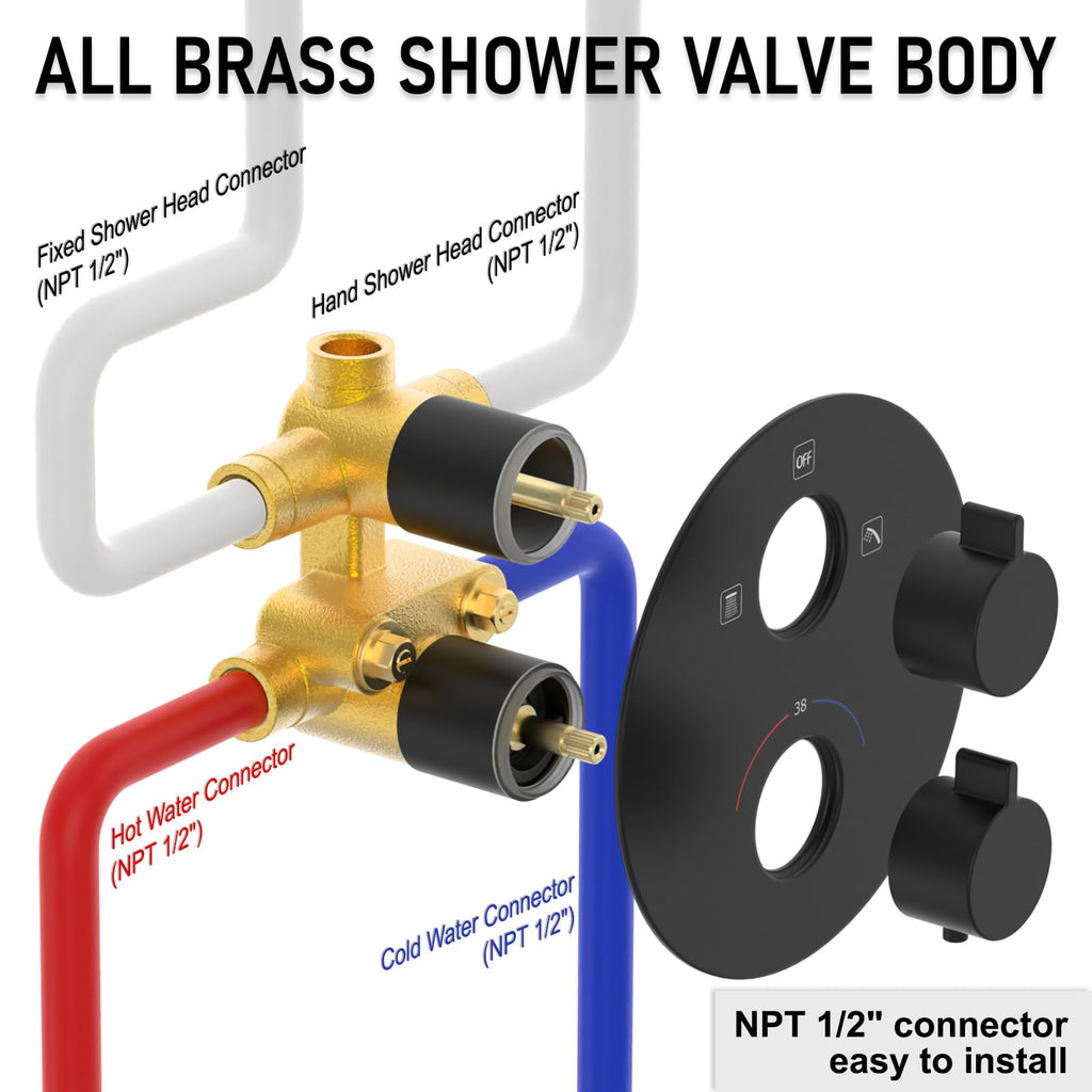 Thermostatic Shower System Wall Mount with 10 Inch Roud Rainfall Shower Head and Handheld, Shower Faucet Mixer Trim