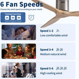 52" American Farmhouse Rustic Elegance Classical Solid Wood Low Profile Flush Mount Ceiling Fan without Light