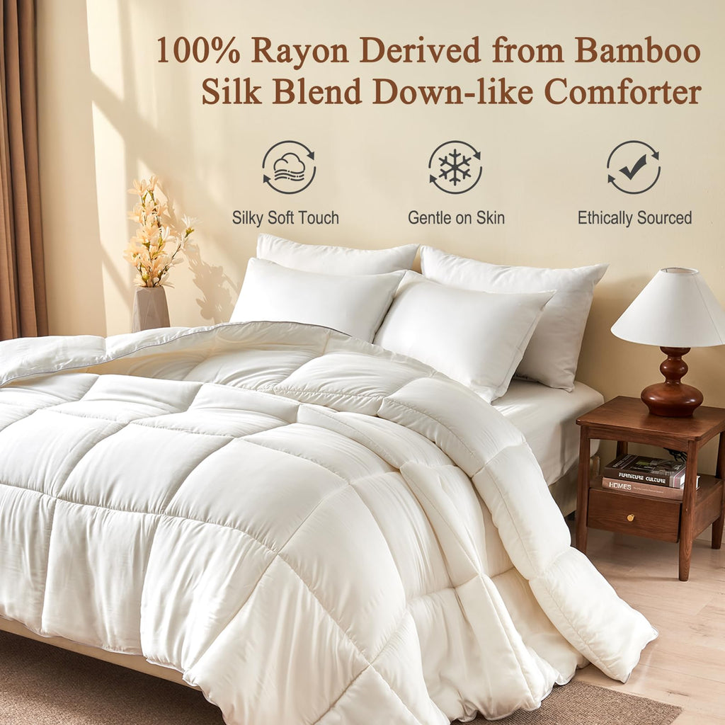 Cooling Comforter - 100% Bamboo-Derived Rayon Comforter with Silk-Infused Fill, ClimaSilkTM Ultra-Soft