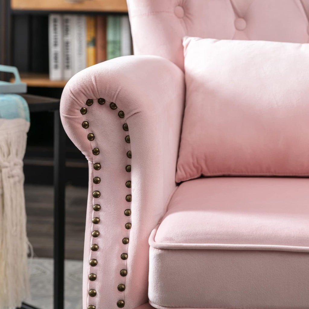 Mid-Century Modern Accent Chair Comfy Tufted Single Sofa Chair Wingback Armchair with Pillow for Club, Living Room