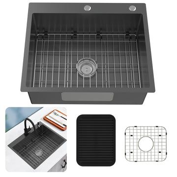 27x22In Black Stainless Steel, Drop-In, Single Bowl