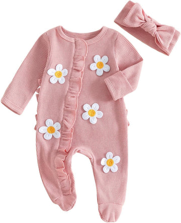 Baby Girl Clothes Ruffle Footed Romper One Piece Jumpsuit