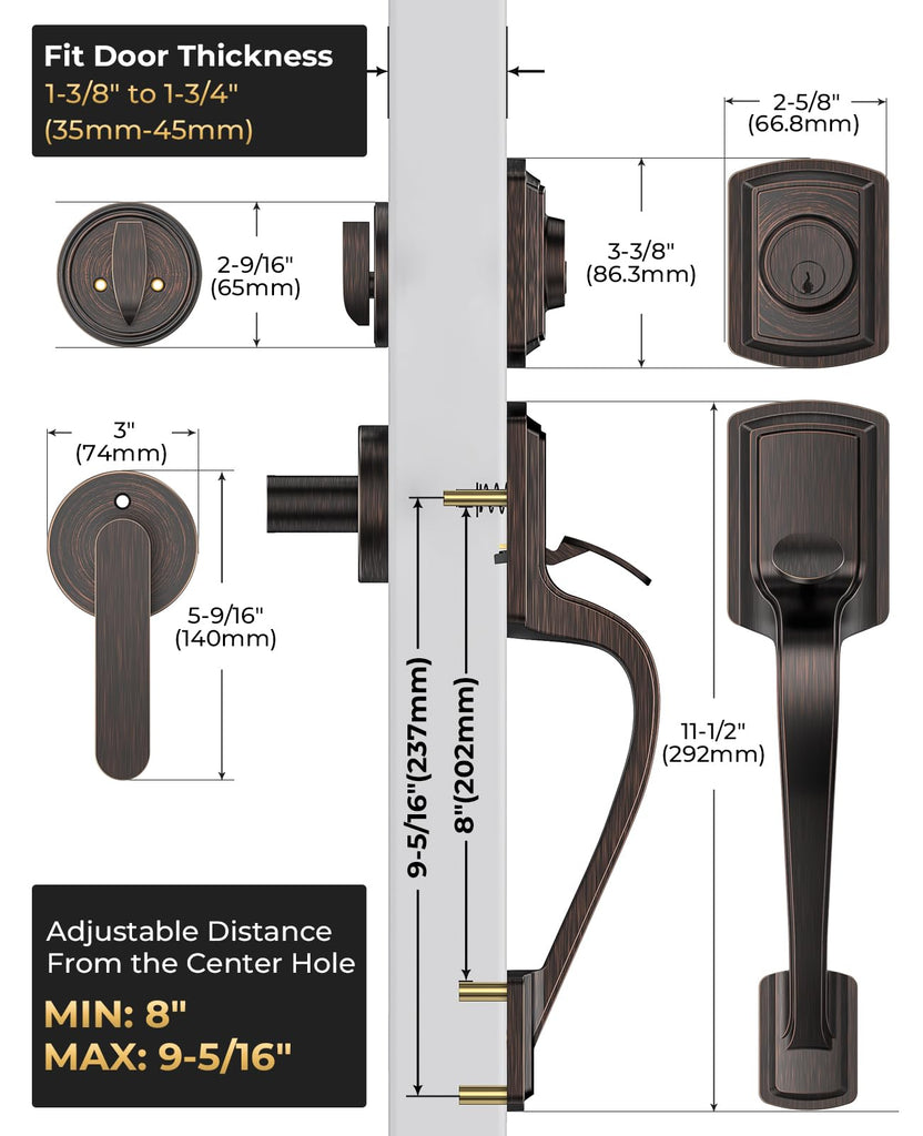 Bronze Front Door Handle and Deadbolt Set, Front Door Lock Set