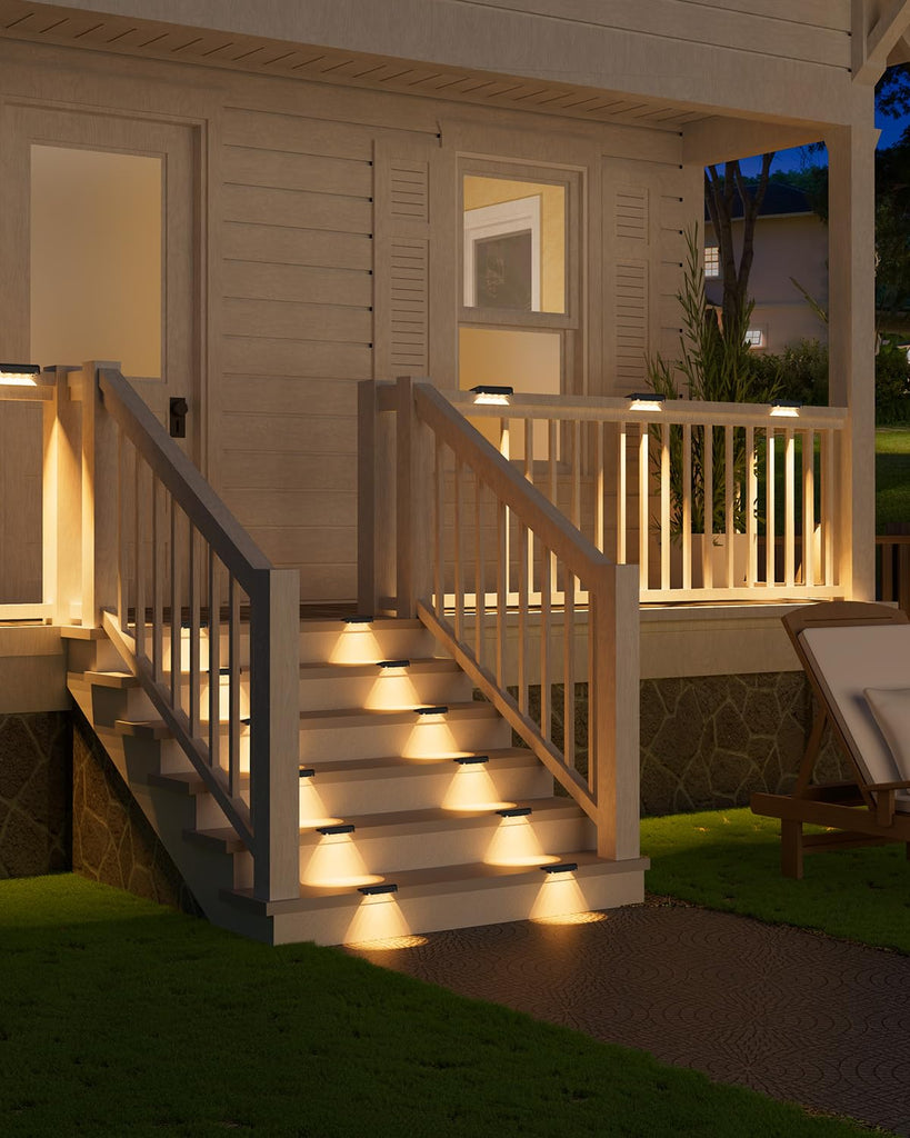 Solar Deck Lights 16 Pack, Bright Warm White Glow LED Large Size Lamp, IP65 Waterproof Step Lights Outdoor for Deck