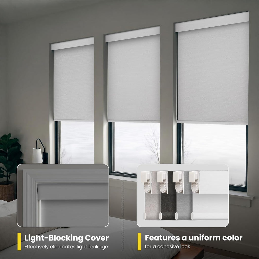 Motorized Blinds for Windows - Roller Window Shades with Remote, No-Drill Installation, Cordless Automatic Blackout