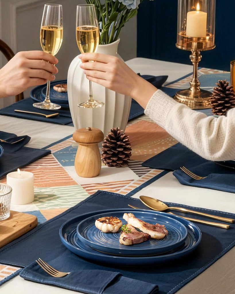 Ceramic Dinnerware Set for 8, Plates & Bowls, Abyssal Blue