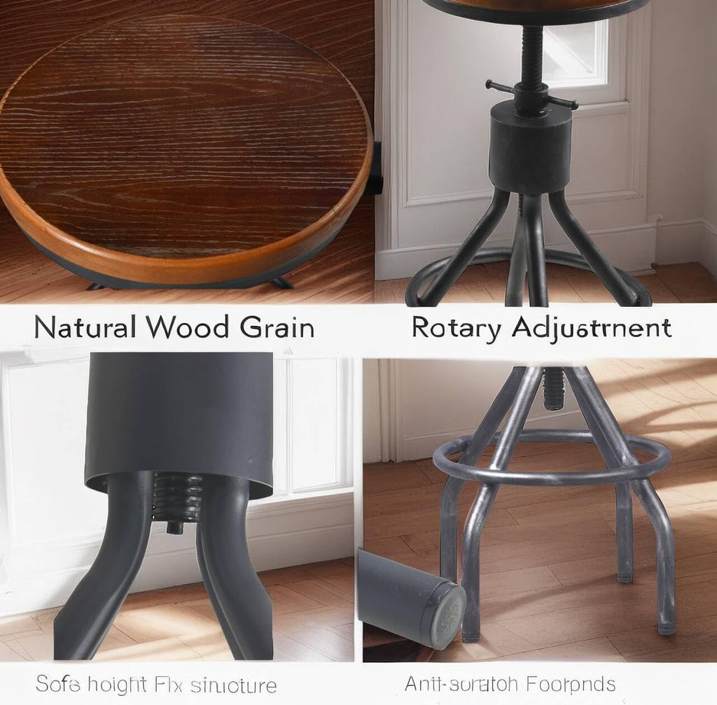 Industrial Vintage Bar Stool, Kitchen Counter Height Adjustable Pipe Chair, Cast Iron Stool, Swivel Bar Stool with