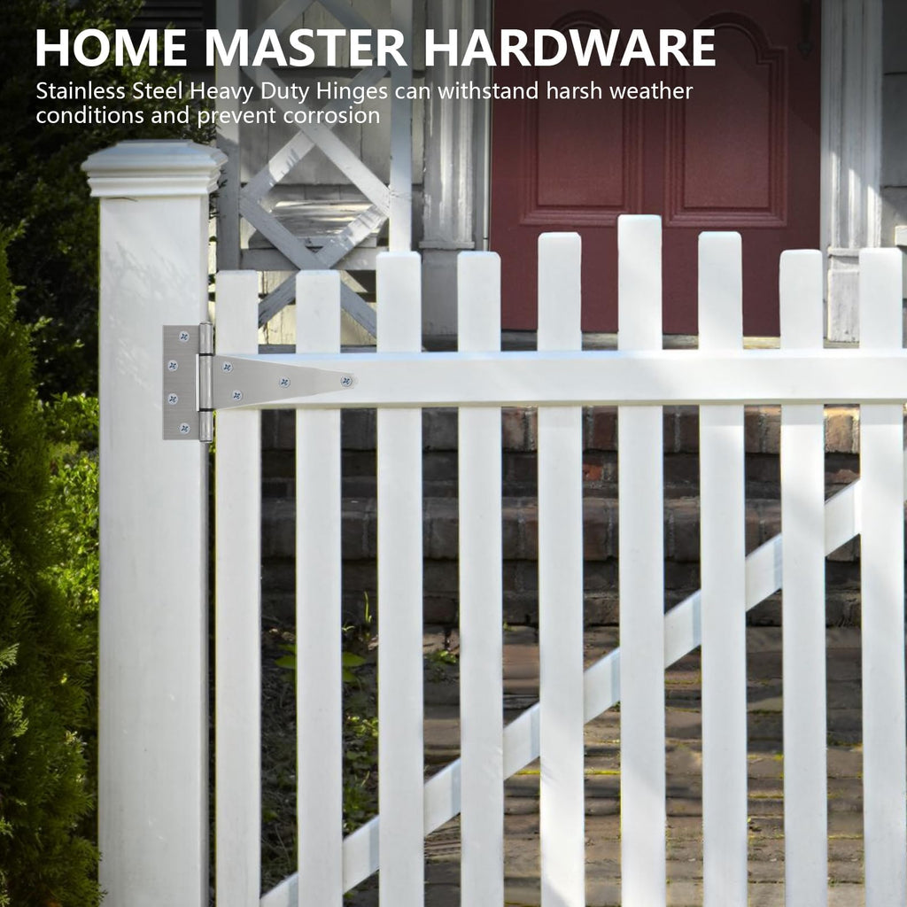 6 Inch Stainless Steel Gate Hinges for Wooden Fences Heavy Duty Tee Hinges, Shed Door Hinge, T-Strap Hinge for Outdoor