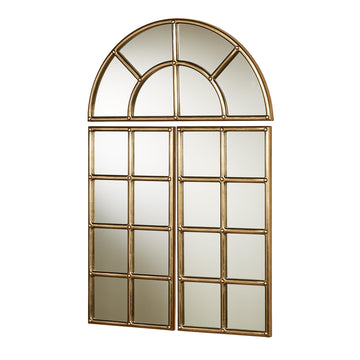 Passage Arched Windowpane Style Wall Mirror Set - Aged Gold - Set of Three - Large Decor to Hang, Foyer
