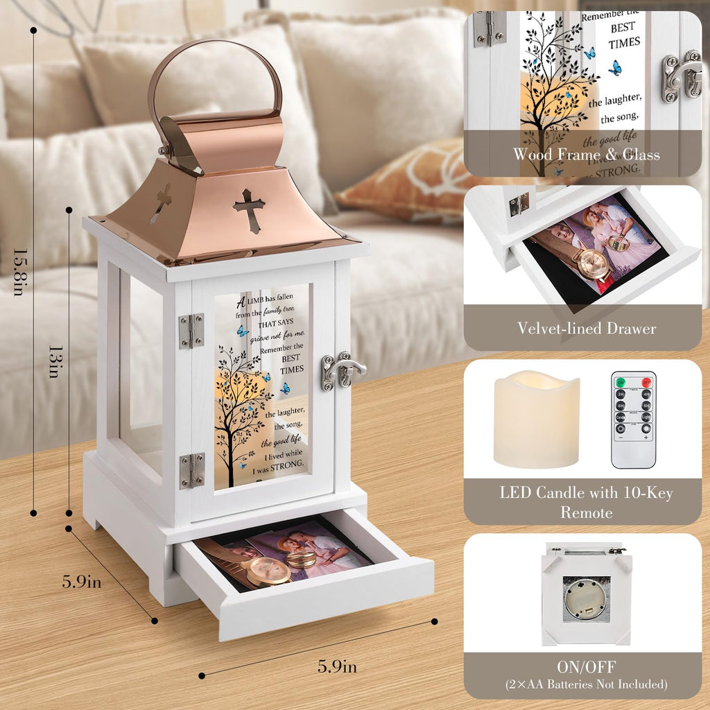 Memorial Lantern with Drawer, Sympathy Gift for Loved One