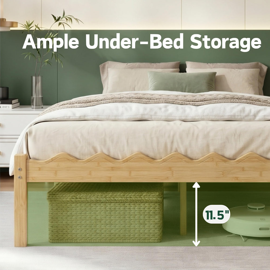 14 Inch Solid Wood Twin XL Size Platform Bed Frame, Heavy Duty Farmhouse Style Bamboo Twin XL Bed Frame No Box Spring