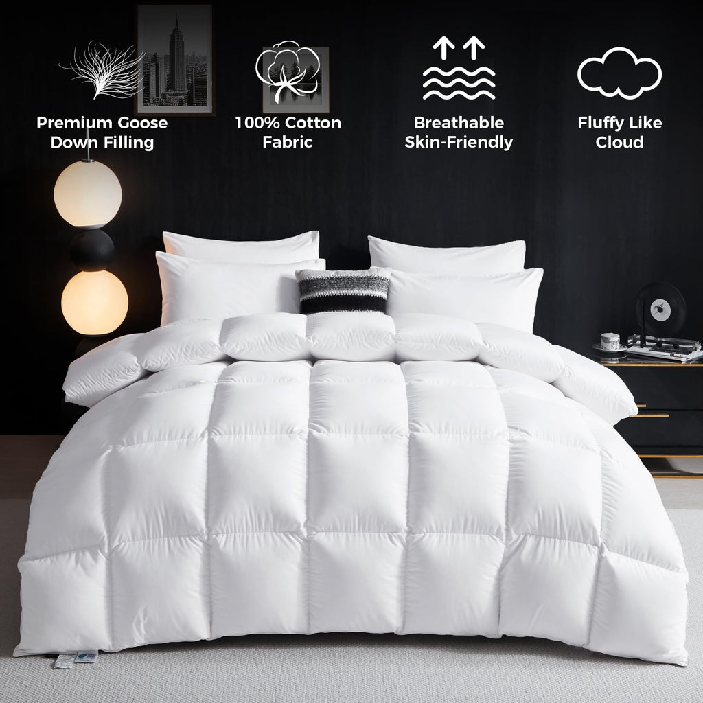 Goose Down Fiber Comforter, 100% Organic Cotton Cover Duvet Insert
