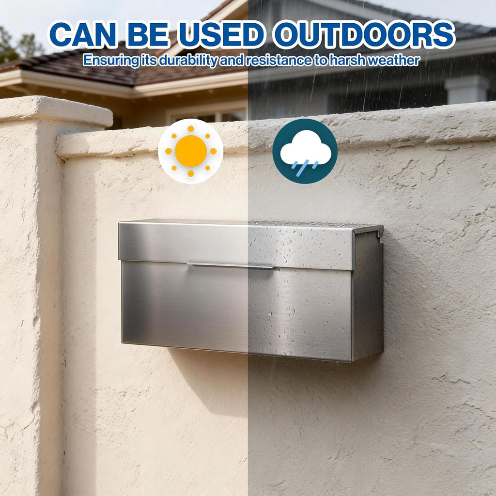 Rainproof Stainless Steel Mailbox for Walls, Heavy Duty Wall Mounted Mailbox (2)