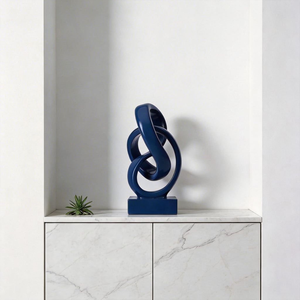 Modern Abstract Knot Sculpture, Artistic Mobius Inspired Resin Decor, Elegant Home and Office Decor, (Blue)
