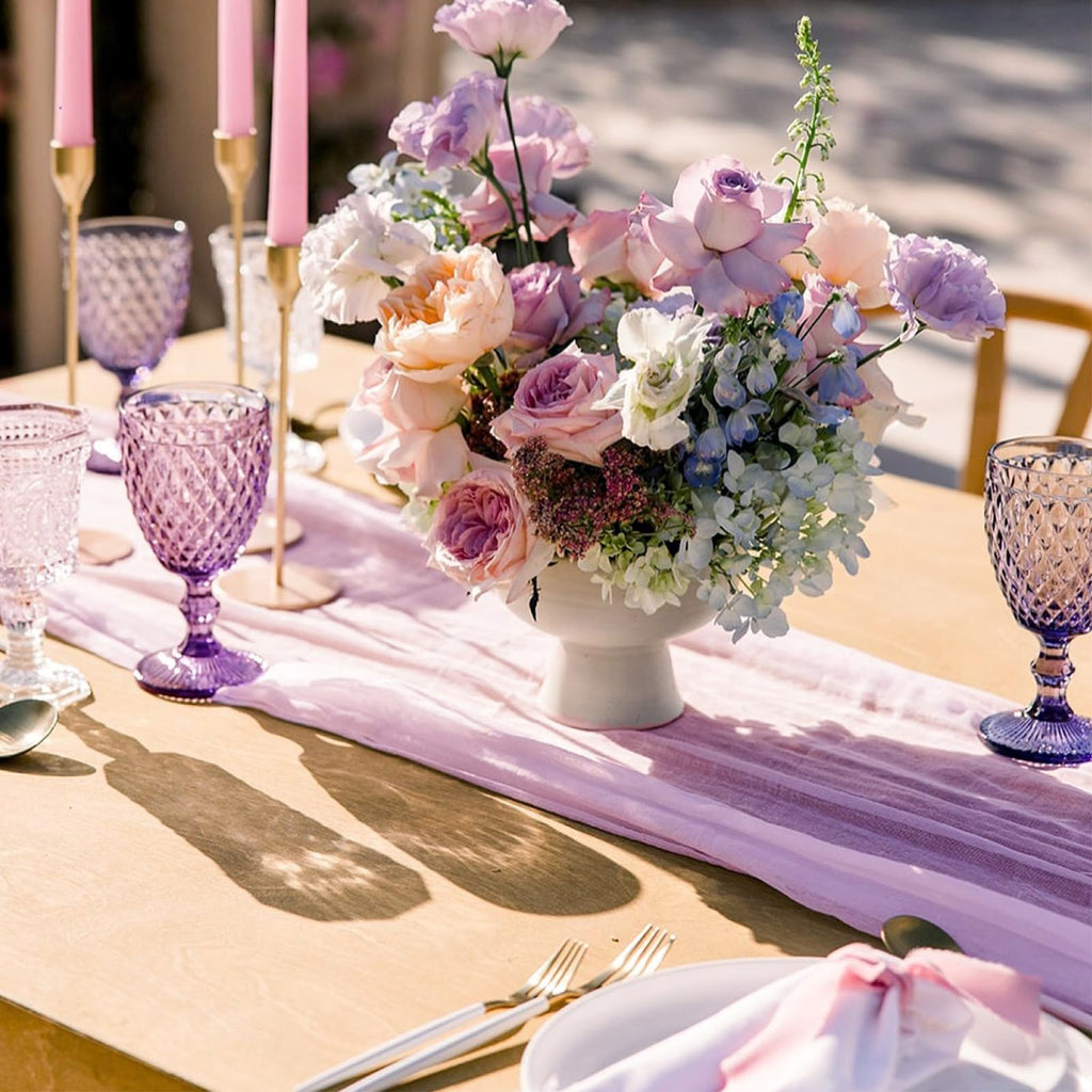 5 Pack Lilac Purple Lavender Cheesecloth Table Runner 120'' x 35'', Spring Easter Decor Soft Gauze Boho Wedding Table