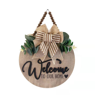 3D Welcome Sign for Front Door | Home/Farmhouse Porch Décor Wooden Hanging Sign with Artificial Leaves and Rustic