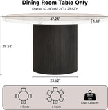Round Kitchen Dining Table for 4-6 People, 47 inch Mid-Century Circle Dinner Tables, Rustic Wood Base in Fluted