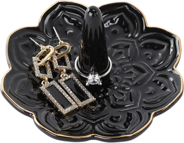 Ceramic Black Mandala Jewelry Holder Decorative Ring Holder/Trinket Tray Birthday Valentine Engagement Wedding Gifts
