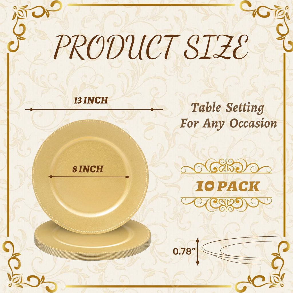 Bulk Set of 10, Plate Chargers with Beaded Rim