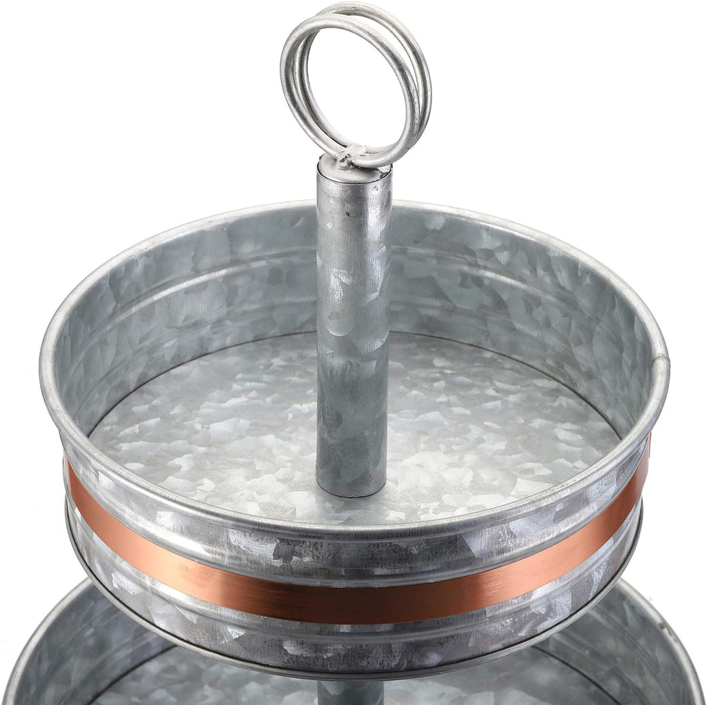 Three Tiered Serving Stand, Rustic Metal Cupcake Stand, Farmhouse Galvanized Tiered Serving Tray for Dessert