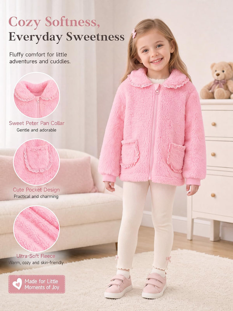 Toddler Baby Girl Fleece Jacket Peter Pan Collar Zip Up Coat