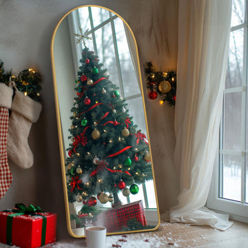 Full Lenth Mirror with Stand, 64"x21" Large Floor Mirror Hanging or Leaning, Arched Full Body Mirror, Gold