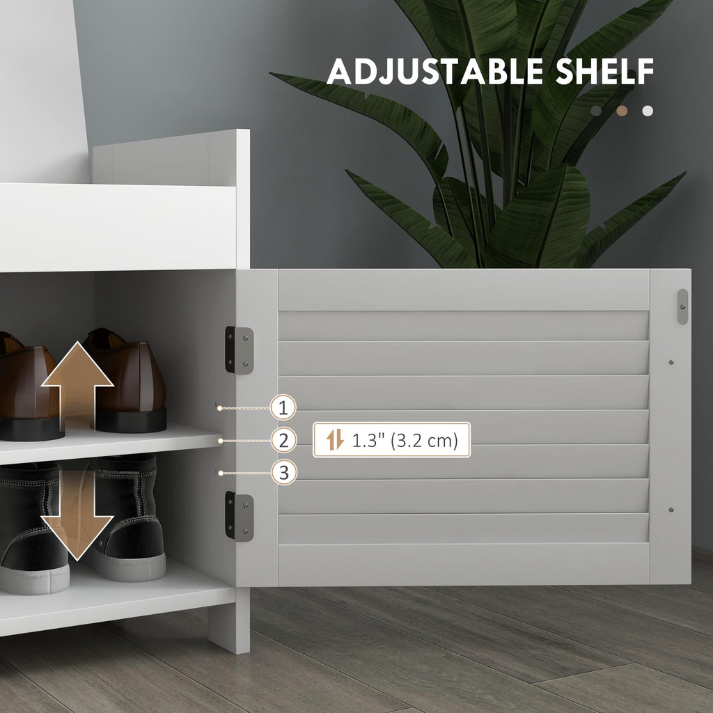 Shoe Bench Cushion Adjustable Shelves Shutter Doors 35.4" White