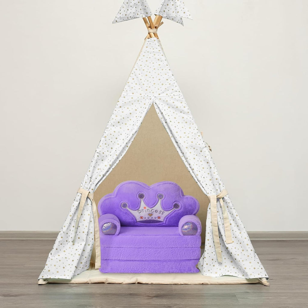 Toddler Sofa Chair Comfy, Foldable Princess Couch for Kids Girl