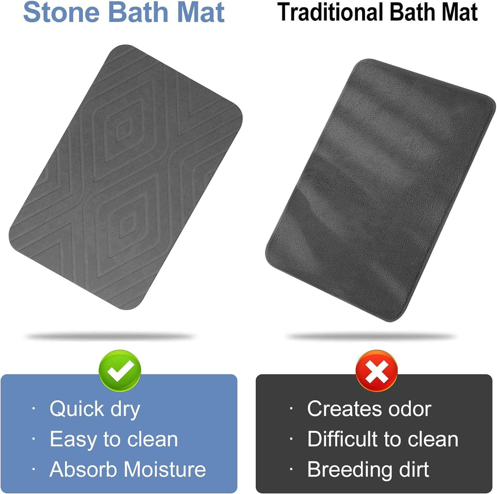 2 Pack Stone Bath Mat, Diatomaceous Earth Shower Mat, Non-Slip Super Absorbent Quick Drying Bathroom Kitchen Floor