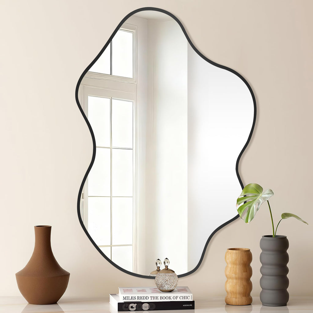 Black Asymmetrical Bathroom Mirror for Wall