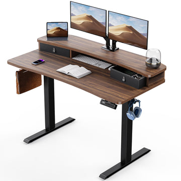 48′′ x 24′′ Electric Standing Desk with 2 Drawers, C-Clamp Mount Compatible, Height Adjustable Computer Desk, Home