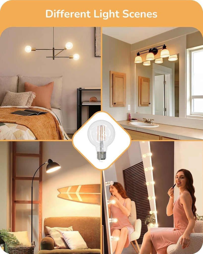 G25 Globe LED Light Bulb Vintage Edison Filament Clear Finish 13W (150W Equivalent) 1400 Lumen E26 Medium Base 3000K