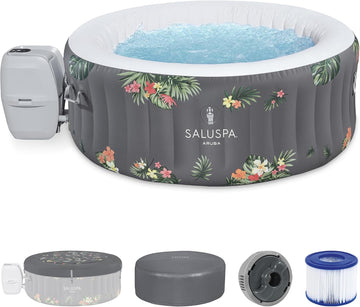 SaluSpa Aruba 2 to 3 Person Inflatable Hot Tub, Round Energy-Efficient Portable Outdoor Spa with 110 AirJets, 67" x