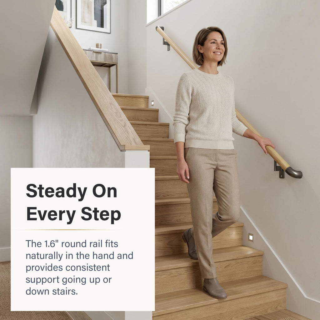 ADA Handrail Kit, 12 ft Wood Stair Handrail, Indoor, Oak