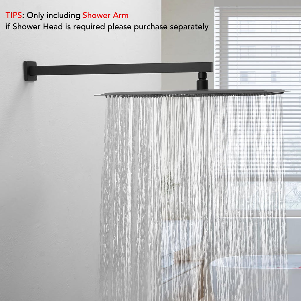 20 Inch Shower Head Extension Arm with Flange, Shower Rod, Black