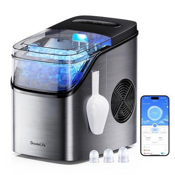 Smart Ice Maker Countertop, Portable Ice Machine with Voice Control, 9 Ice Cubes in 6 Minutes 3 Sizes, 26lbs/24Hrs