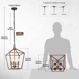 Chandelier for Dining Room, 4-Light Rustic Chandelier Fixtures, Vintage Ceiling Light with Adjustable Height, Antique Bronze Geometric Hanging Light for Bedroom, Foyer, Kitchen, Living Room, Entryway A128-B0CJM7J4Z9