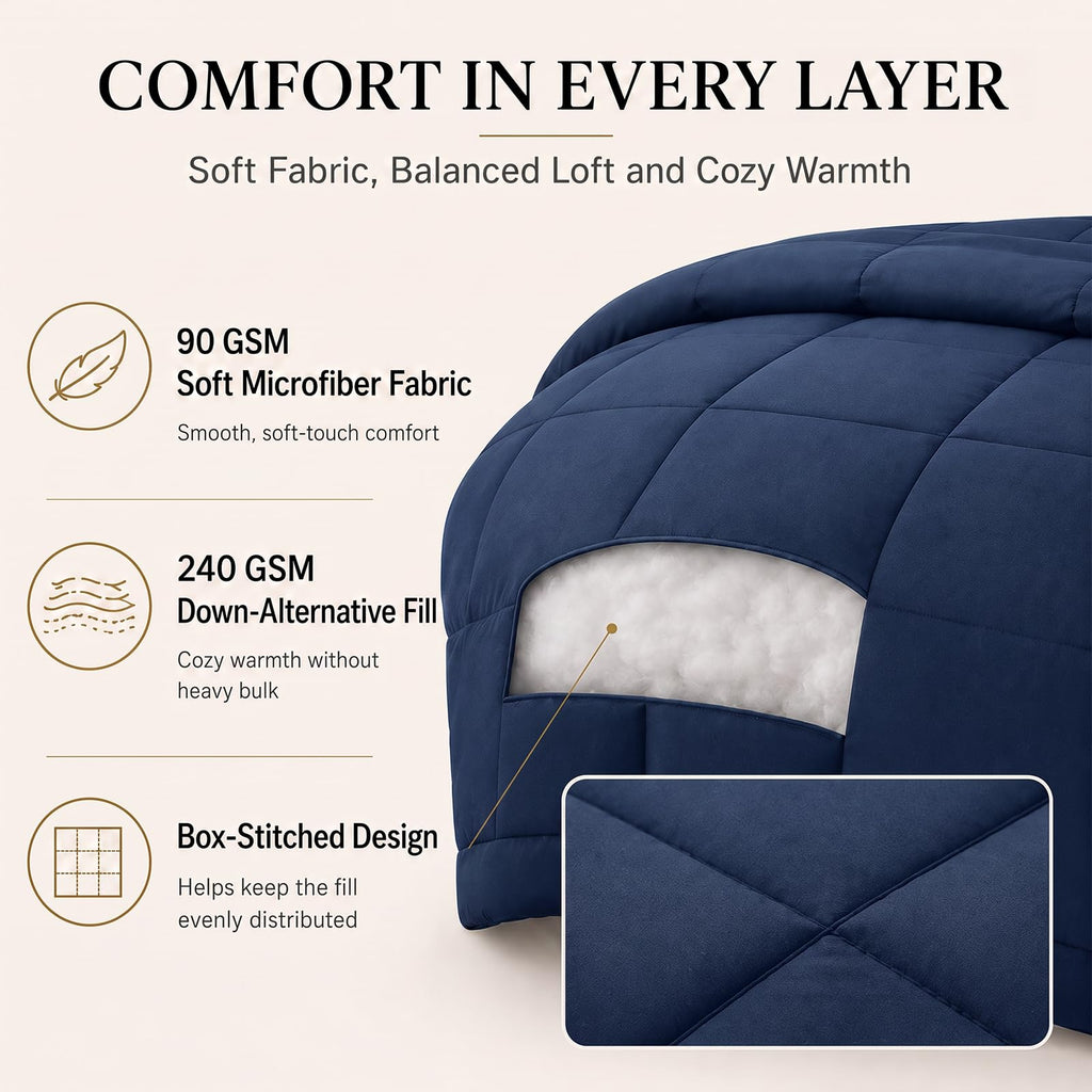 Comforter Set Navy Blue - 5 Pieces Bed in a Bag