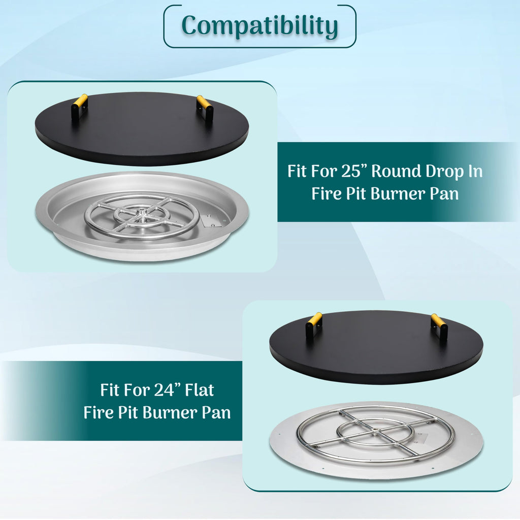 Fire Pit Lid Round - Fire Pit Snuffer Lid 28 inch Diameter & 1.5 mm Thickness - Drop-in Burner FirePit Pan Lid