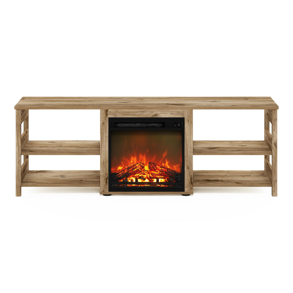 Classic TV Stand, Entertainment Center, TV Console for TV up to 70 Inch with Fireplace and Open Shelf, Brown Oak