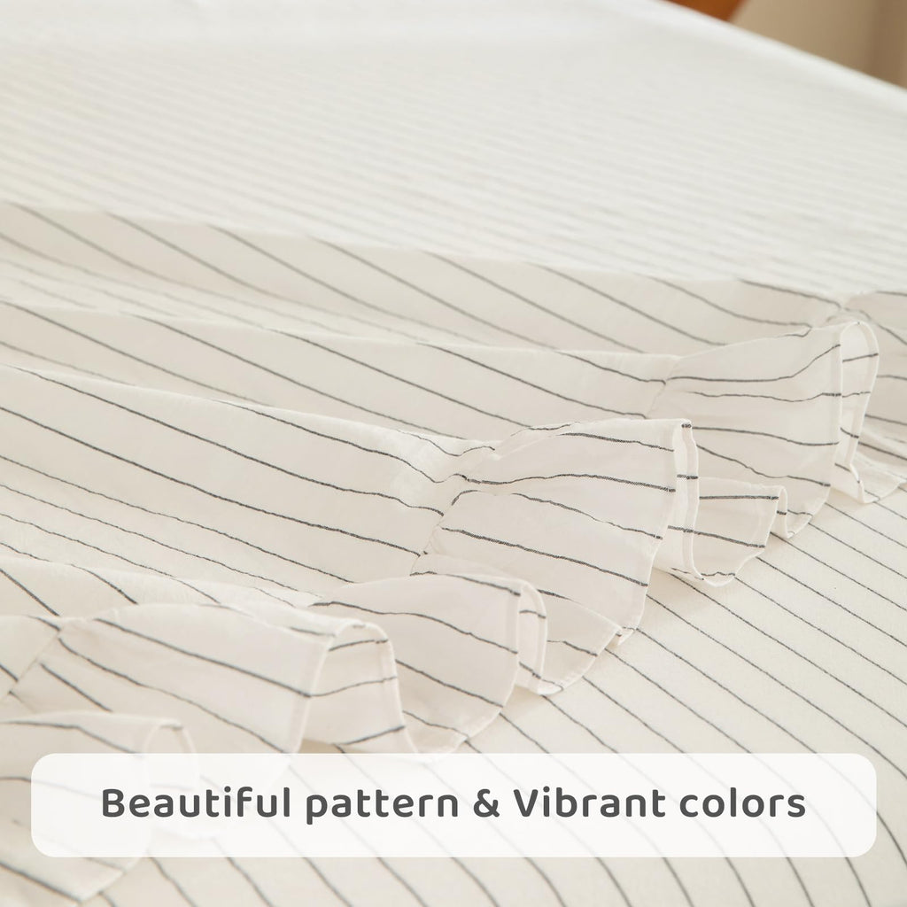 White Grey Stripe Sheet Set, Ruffle, Cotton, 17.5" Deep Pocket