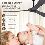 72" Ceiling Fans Without Lights, 72 Inch Outdoor Ceiling Fans no Light, 3 Blade Solid Wood Waterproof Ceiling Fan with Remote Control for Living room Outdoor Farmhouse/Patios - Brushed Gray Blades A102-B0CMTP54YG